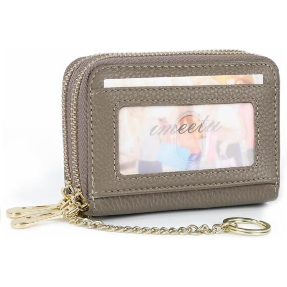 RFID Leather Card Wallet Credit Card Holder Keychain Business Wallet Women Men - Picture 1 of 7